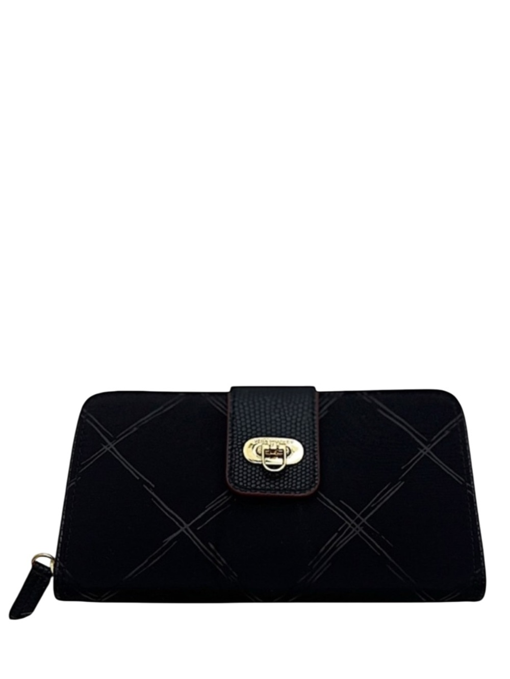 VERA BRADLEY - BLACK NYLON PREPPY POLLY LONG ZIP WALLET